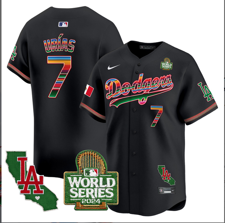 Men MLB Mexico Los Angeles Dodgers #7 Urias black 2024 World Series Champions Patch Jersey 2024110